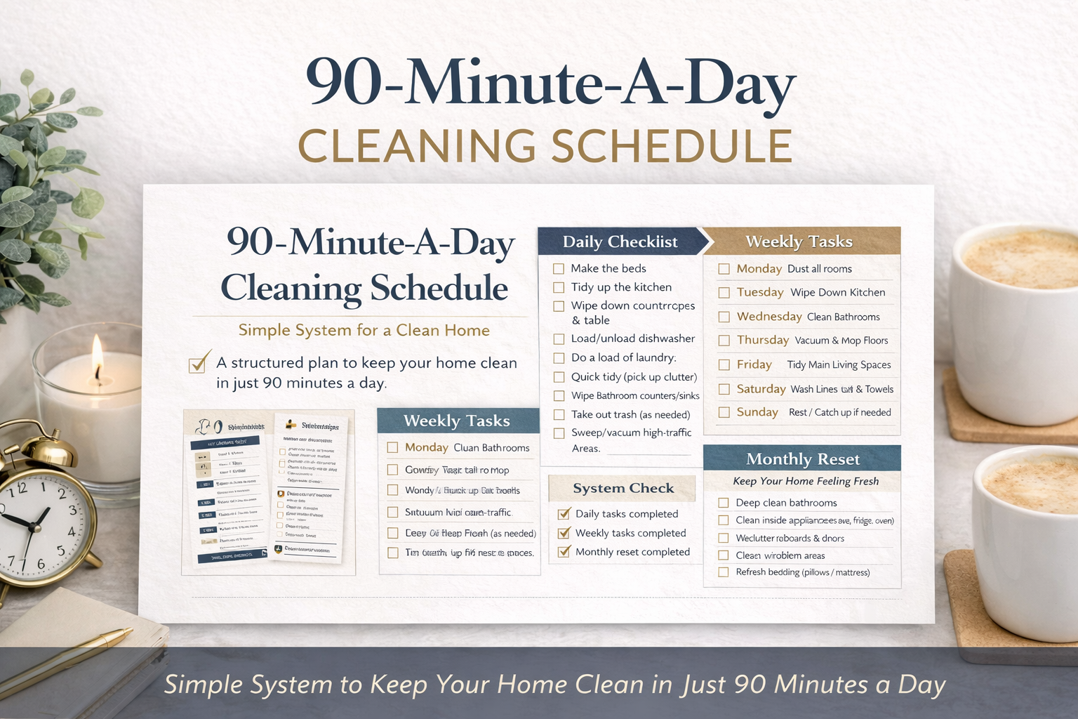90-Minute Cleaning Routine Printable | Simple Daily Home Cleaning System - Image 2